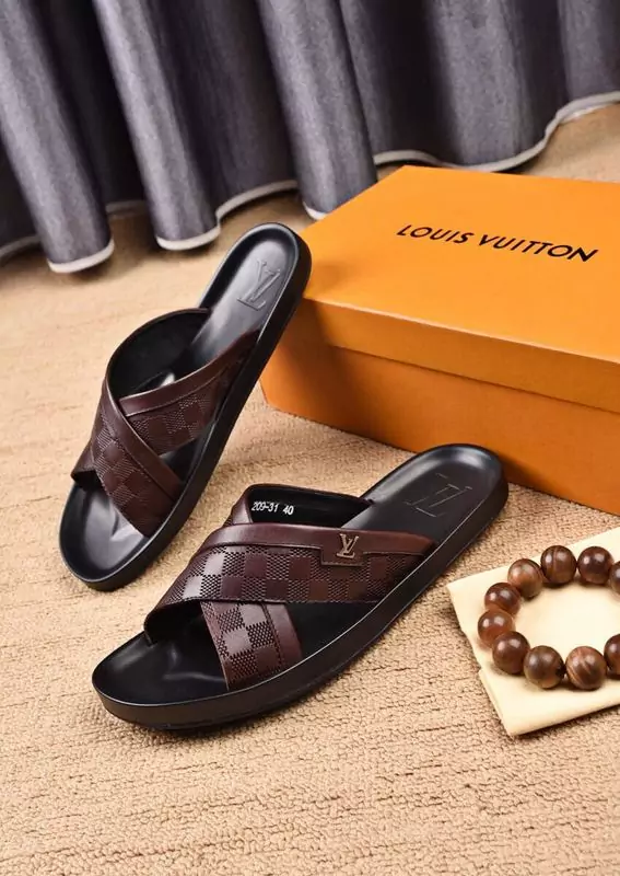 louis vuitton slippers cheap embossed cowhide brown